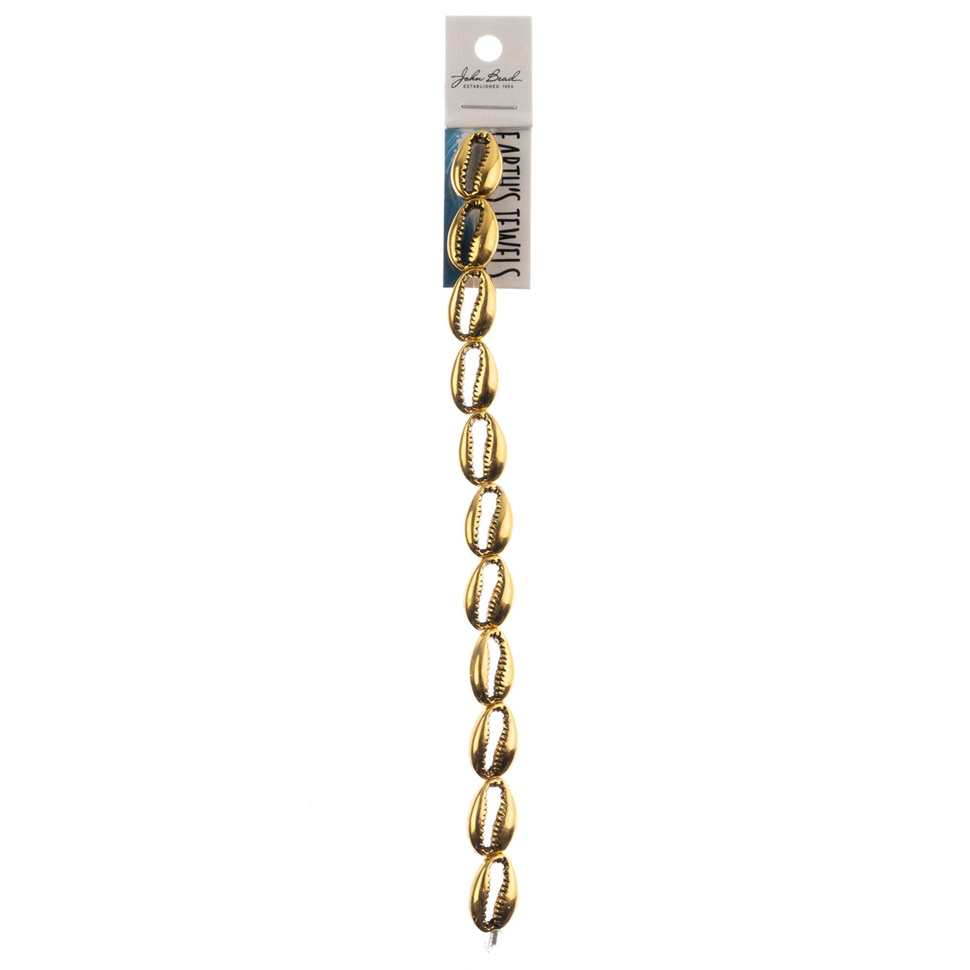 John Bead Antique Gold Metal Cowrie Beads, 16mm